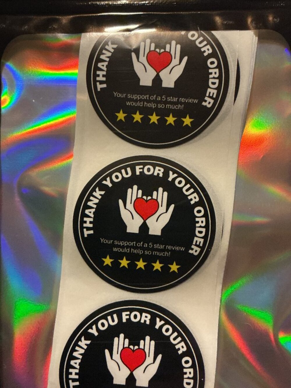 ★ 30 Thank You for Your Order 5-Star Review Stickers with Heart Hands